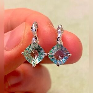 Sterling Silver Aqua Crystal Drop Earrings - Women's Fashion Jewelry